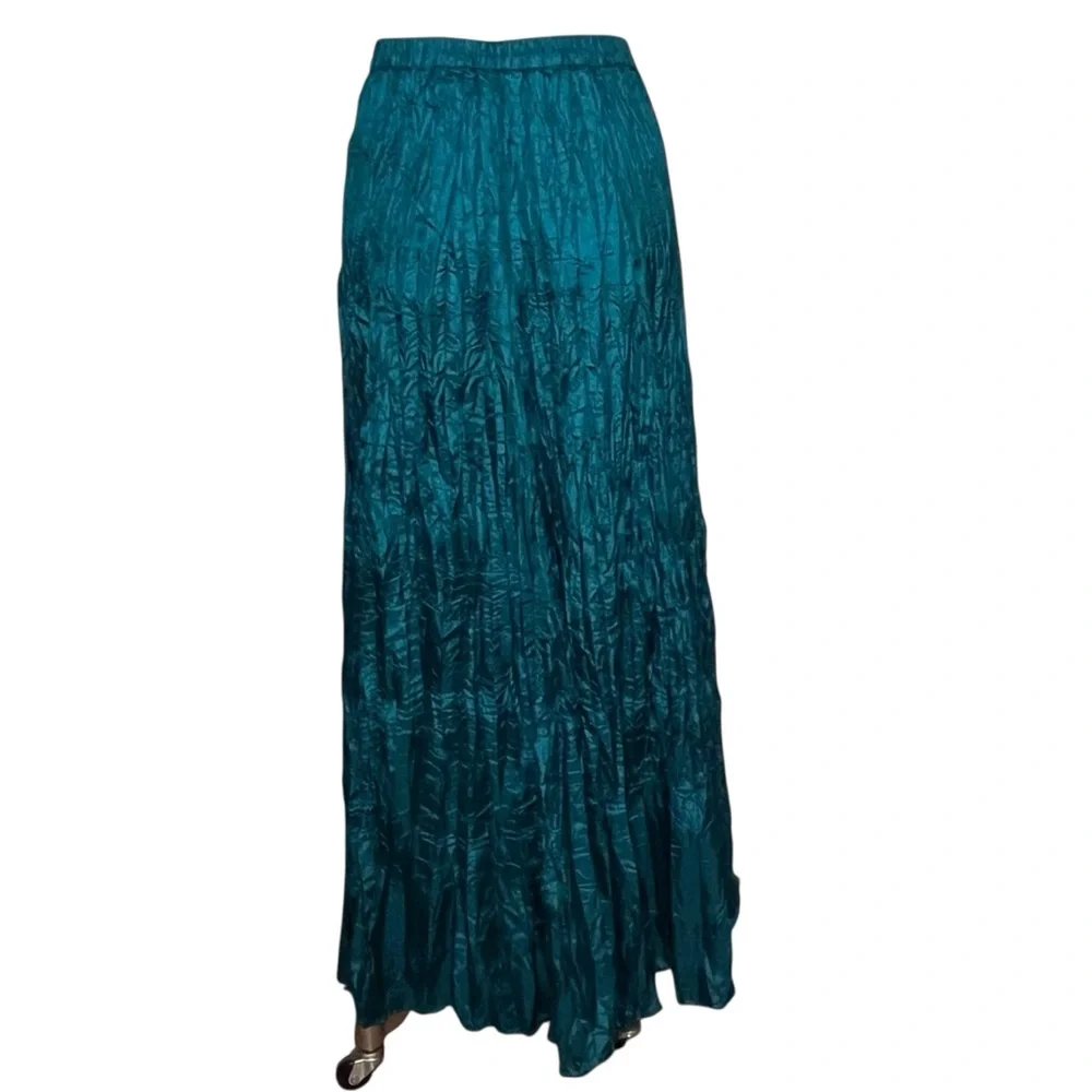 Soft Surroundings Mizu Crinkle Maxi Skirt Teal Boho Flowy Elastic Waist XS